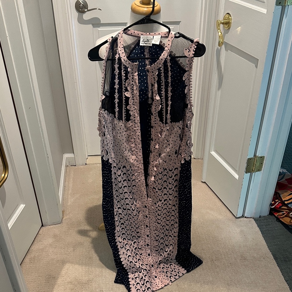 Byron Lars Black and Pale Pink Lace-Trimmed Maxi Dress